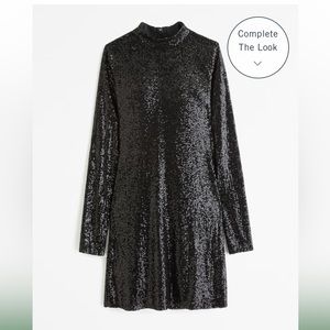Abercrombie & Fitch Long-Sleeve Mockneck Mini Dress - Black Sequin - Medium